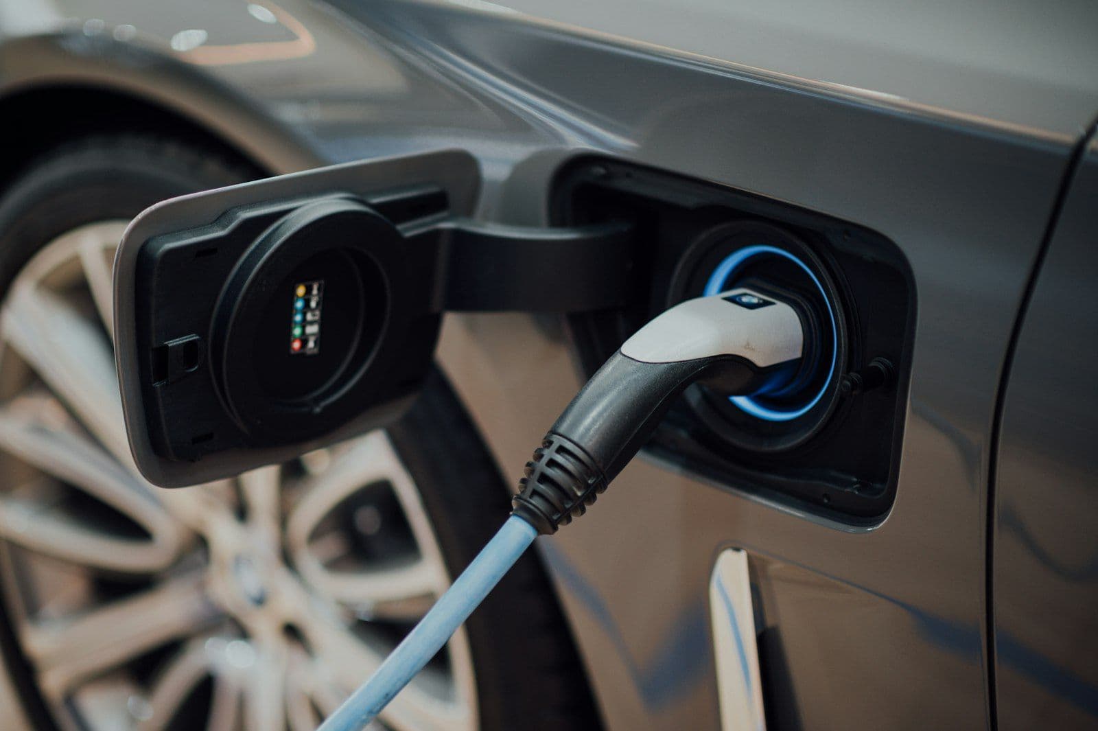 Charging cable plugged into an electric car